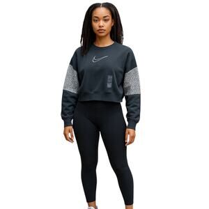 Nike Women's XL Black Fleece Cropped Sweatshirt with Patterned Sleeves